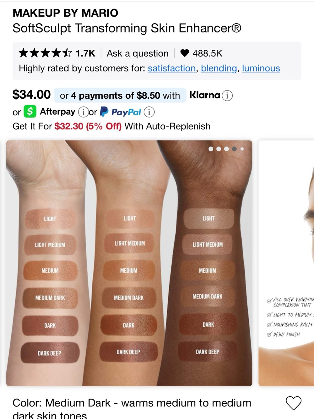 NWT Makeup By Mario SoftSculpt Transforming Skin Enhancer — Medium Dark - Picture 6 of 6